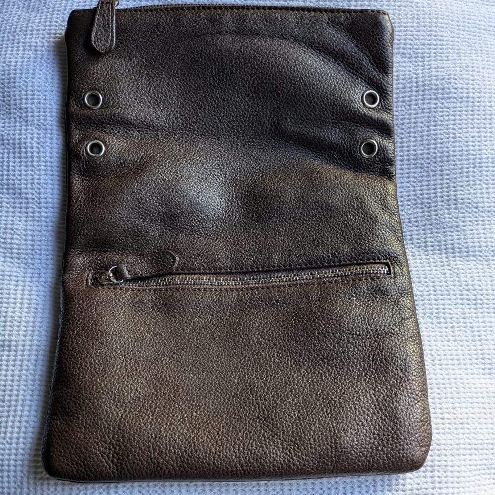 Leather Dark Brown Women's Bag/Clutch. W 9.5 in X L 13.5 - Picture 2 of 5